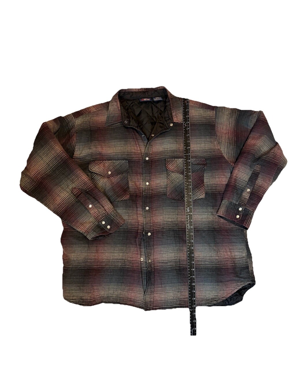 Vintage Five Brother Quilted Flannel Jacket 2XLT Plaid Gray Black Maroon Tall